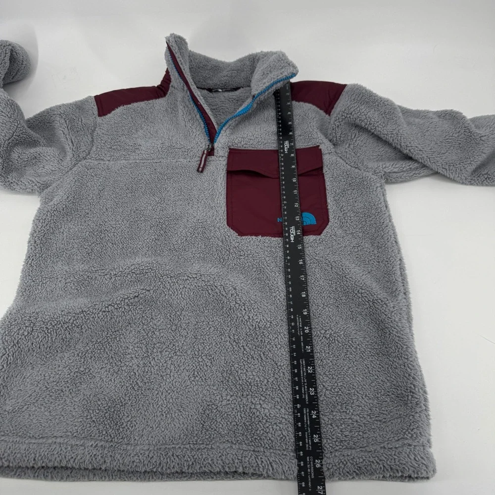 The North Face Mens Gray Maroon Sherpa Fleece 1/4 Zip Pullover Jacket Small